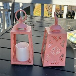 Decorative Rustic 7” Pink Lantern Set